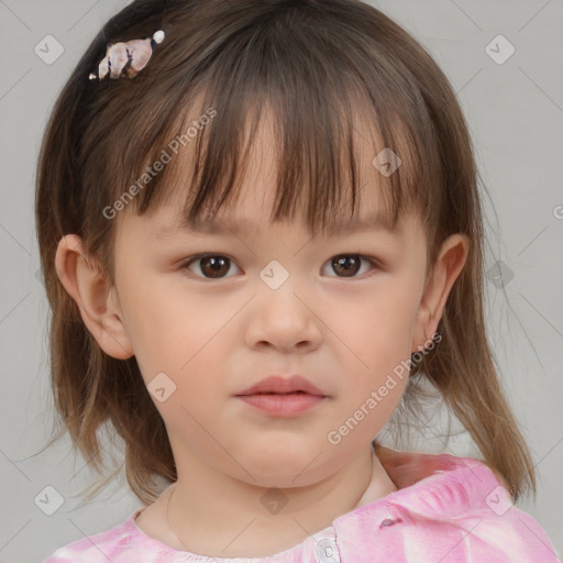 Neutral white child female with medium  brown hair and brown eyes