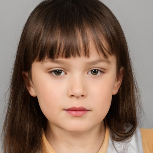 Neutral white child female with medium  brown hair and brown eyes