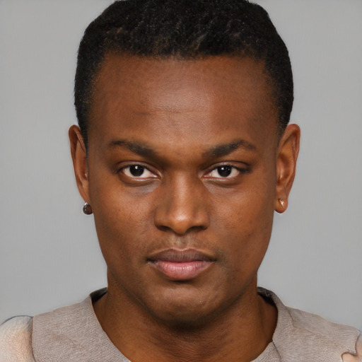 Neutral black young-adult male with short  brown hair and brown eyes