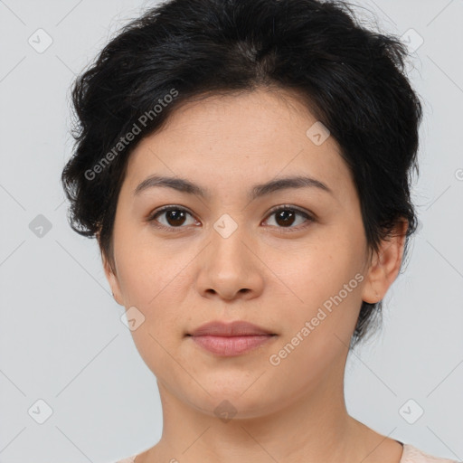 Neutral asian young-adult female with medium  brown hair and brown eyes