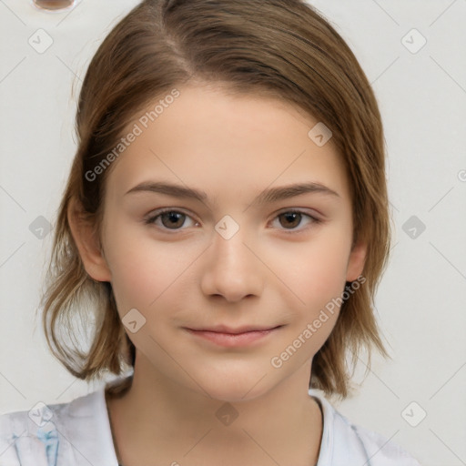 Neutral white child female with medium  brown hair and brown eyes