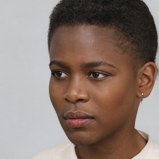 Neutral black young-adult female with short  brown hair and brown eyes