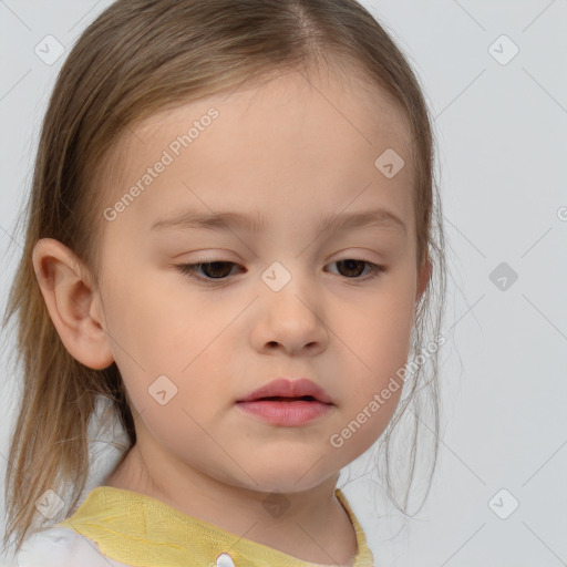 Neutral white child female with medium  brown hair and brown eyes