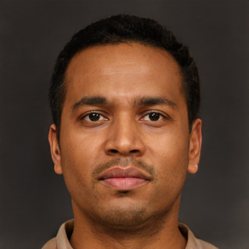 Neutral latino young-adult male with short  brown hair and brown eyes