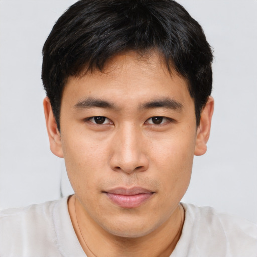 Neutral asian young-adult male with short  brown hair and brown eyes