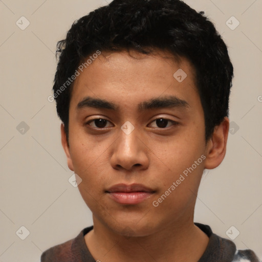 Neutral asian young-adult male with short  black hair and brown eyes