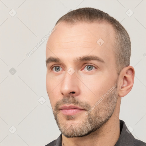 Neutral white adult male with short  brown hair and brown eyes