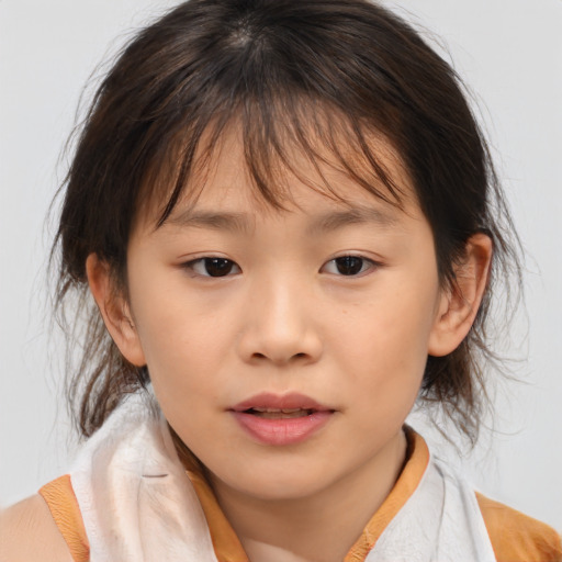 Neutral asian child female with medium  brown hair and brown eyes