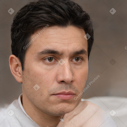 Neutral white adult male with short  brown hair and brown eyes