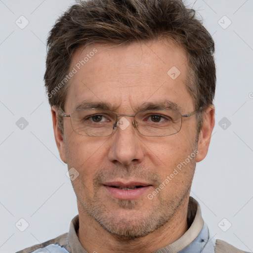 Neutral white adult male with short  brown hair and brown eyes