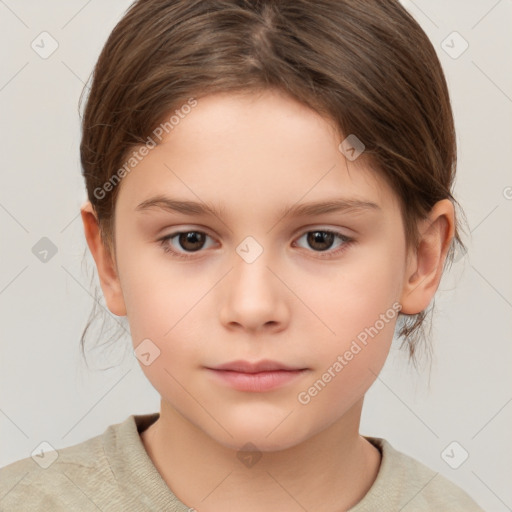 Neutral white child female with short  brown hair and brown eyes