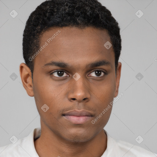 Neutral black young-adult male with short  brown hair and brown eyes