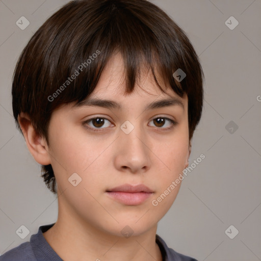 Neutral white young-adult female with short  brown hair and brown eyes