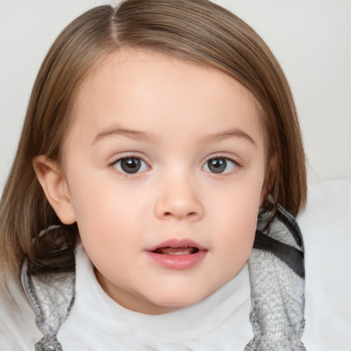 Neutral white child female with medium  brown hair and brown eyes