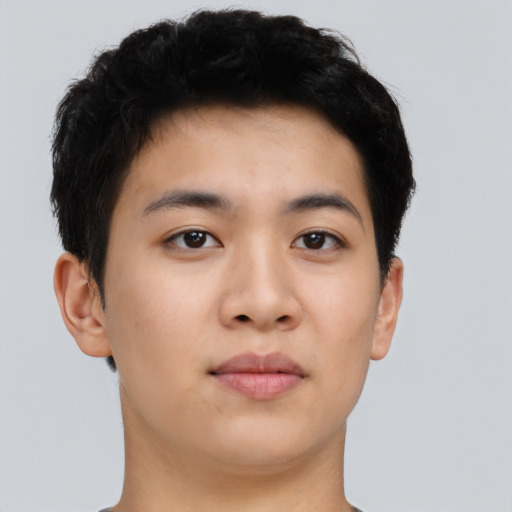 Neutral asian young-adult male with short  brown hair and brown eyes