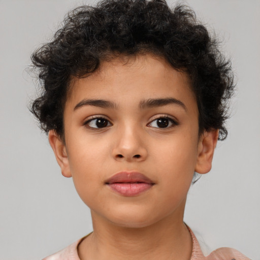 Neutral latino child female with short  brown hair and brown eyes