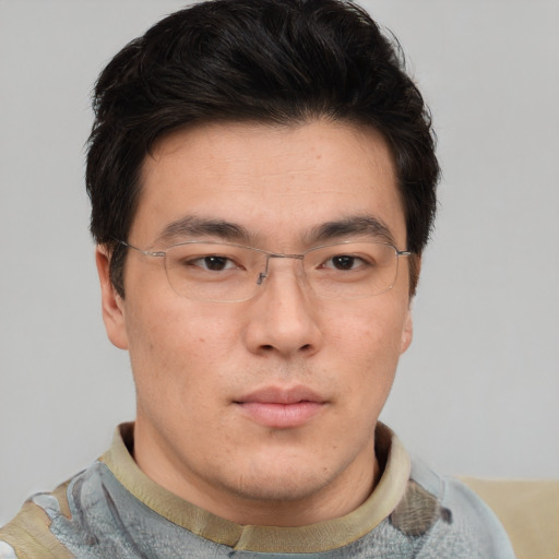 Neutral asian young-adult male with short  brown hair and brown eyes