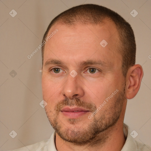 Neutral white adult male with short  brown hair and brown eyes