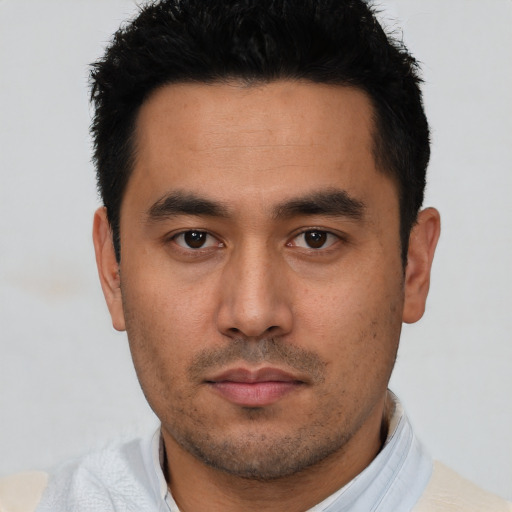 Neutral asian young-adult male with short  black hair and brown eyes