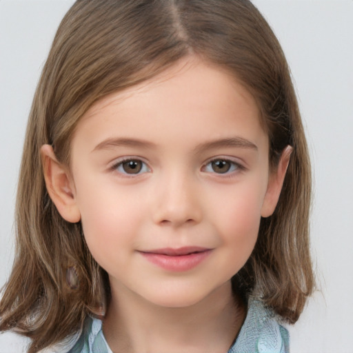 Neutral white child female with medium  brown hair and brown eyes