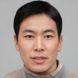 Neutral asian young-adult male with short  black hair and brown eyes