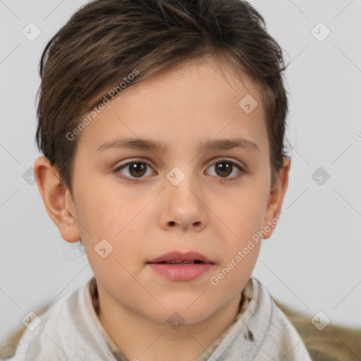 Neutral white child female with short  brown hair and brown eyes