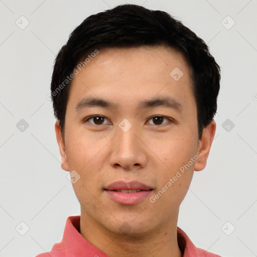 Neutral asian young-adult male with short  black hair and brown eyes