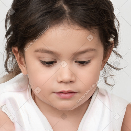 Neutral white child female with medium  brown hair and brown eyes