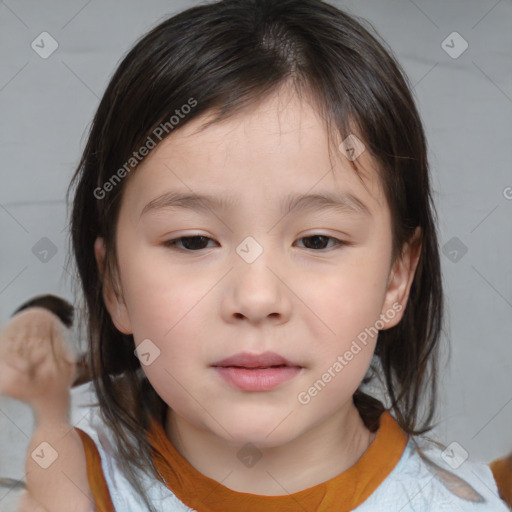 Neutral white child female with medium  brown hair and brown eyes