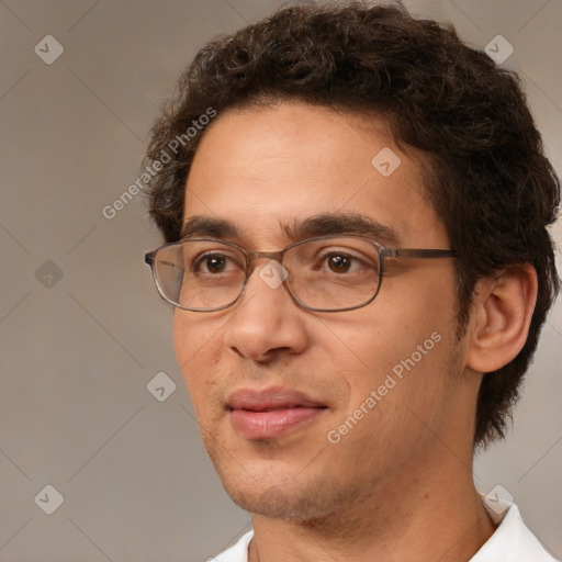 Neutral white adult male with short  brown hair and brown eyes