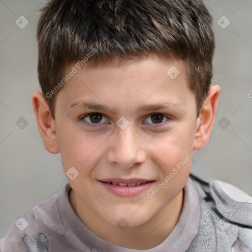 Joyful white child male with short  brown hair and brown eyes