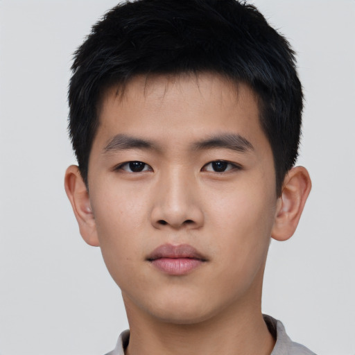 Neutral asian young-adult male with short  black hair and brown eyes