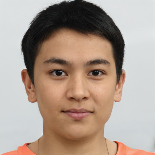 Neutral asian young-adult male with short  brown hair and brown eyes