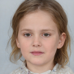 Neutral white child female with medium  brown hair and grey eyes