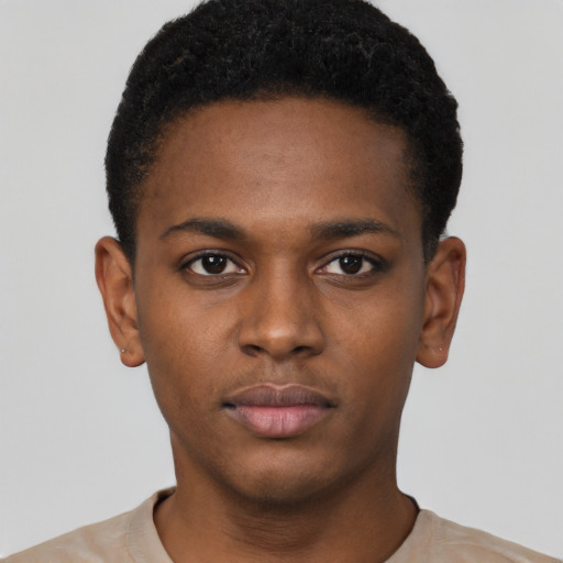 Neutral black young-adult male with short  brown hair and brown eyes