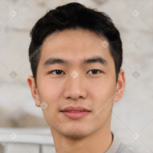 Neutral asian young-adult male with short  brown hair and brown eyes