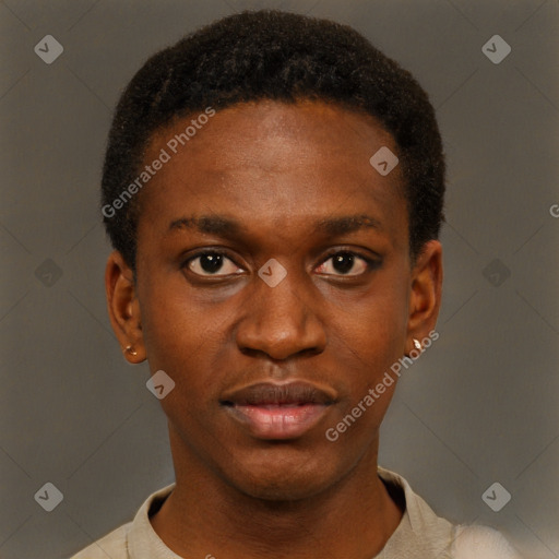 Neutral black young-adult male with short  brown hair and brown eyes