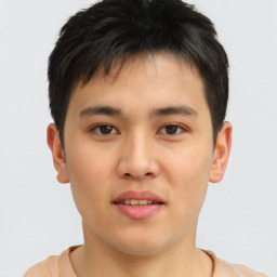 Neutral asian young-adult male with short  brown hair and brown eyes