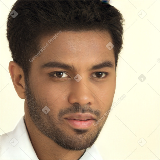 Neutral black young-adult male with short  brown hair and brown eyes