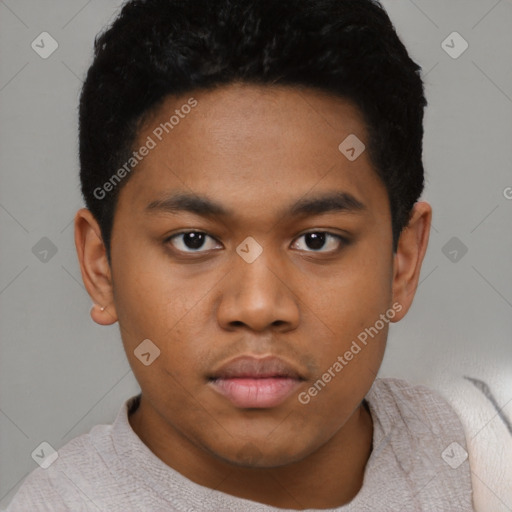 Neutral black young-adult male with short  brown hair and brown eyes
