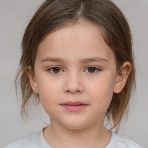 Neutral white child female with medium  brown hair and brown eyes