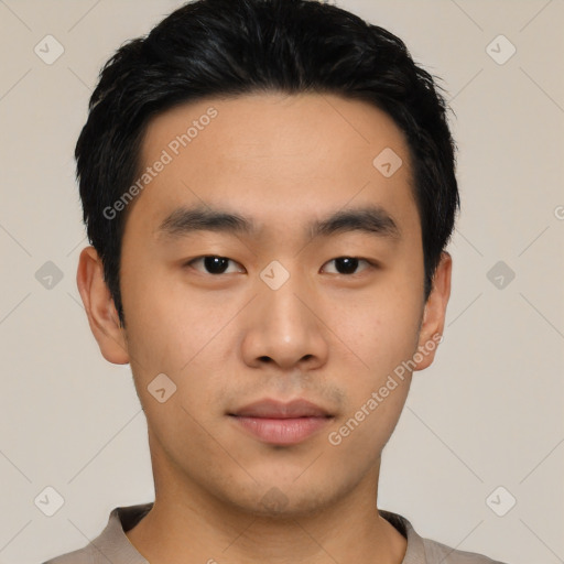 Neutral asian young-adult male with short  black hair and brown eyes