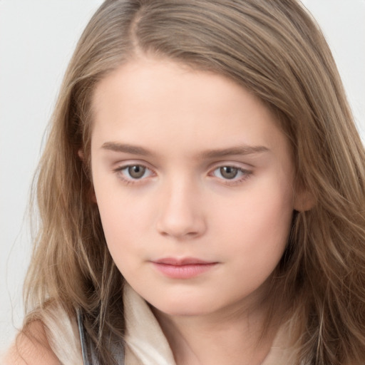 Neutral white child female with long  brown hair and brown eyes