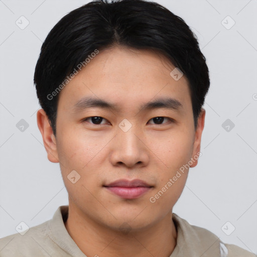 Neutral asian young-adult male with short  brown hair and brown eyes