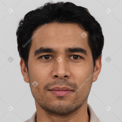 Neutral asian young-adult male with short  black hair and brown eyes