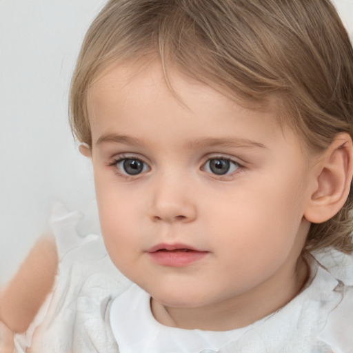 Neutral white child female with medium  brown hair and brown eyes