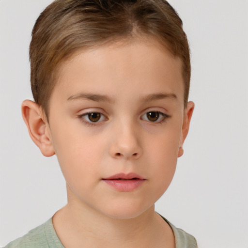 Neutral white child female with short  brown hair and brown eyes