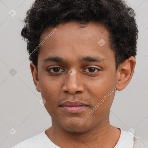 Neutral black young-adult male with short  brown hair and brown eyes