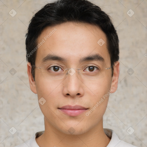 Neutral asian young-adult male with short  black hair and brown eyes