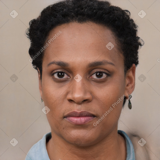 Neutral black young-adult female with short  black hair and brown eyes